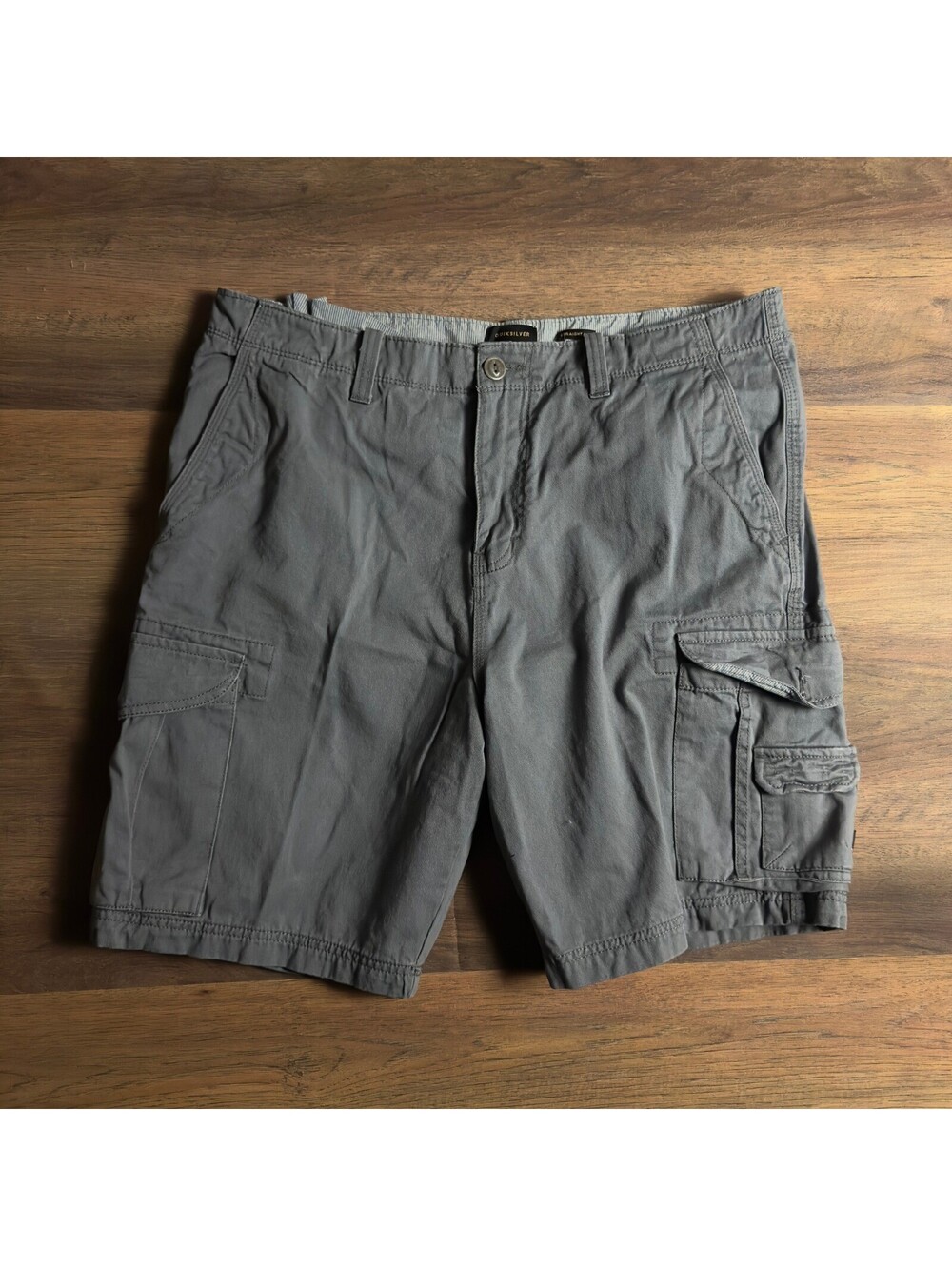 Quiksilver Cargo Shorts Mens 36 Grey Straight Baggy Skater